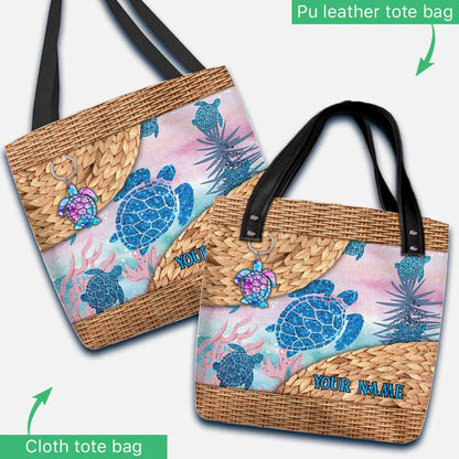 A Girl Who Loves Turtles - Personalized Turtle Tote Bag With 3D Pattern Print