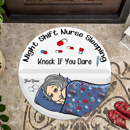 Night Shift Nurse Sleeping - Personalized Shaped Doormat