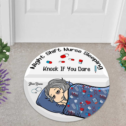 Night Shift Nurse Sleeping - Personalized Shaped Doormat