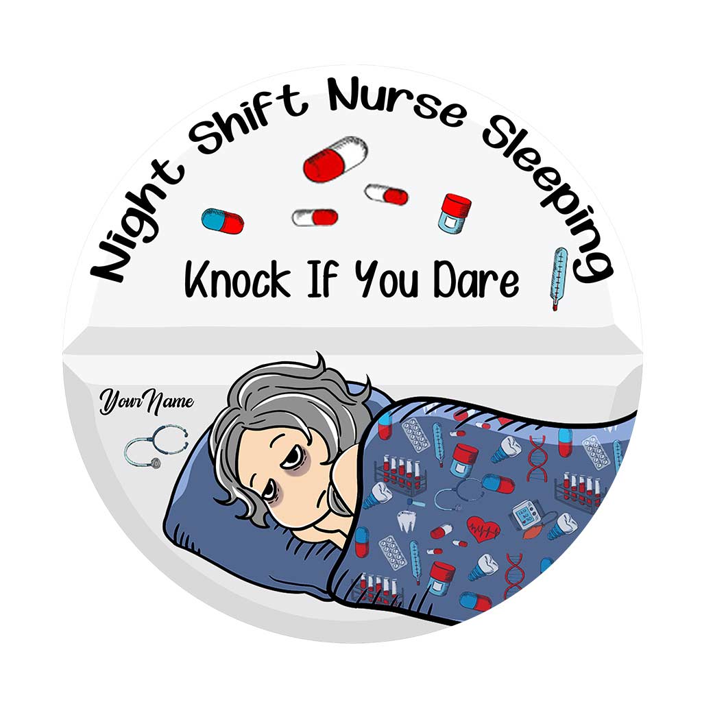 Night Shift Nurse Sleeping - Personalized Shaped Doormat