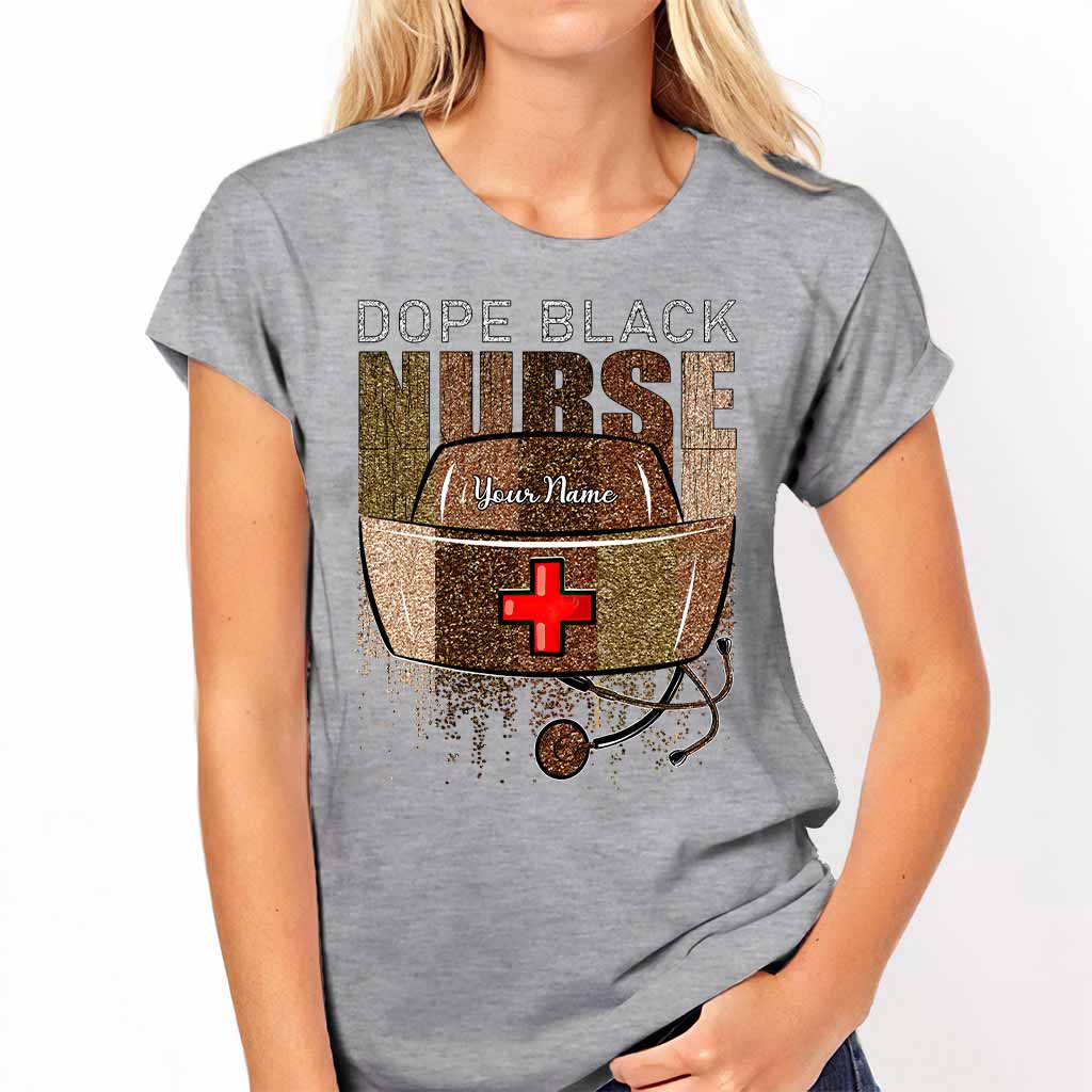 Dope Black Nurse - Personalized T-shirt and Hoodie With Faux Glitter Pattern Print