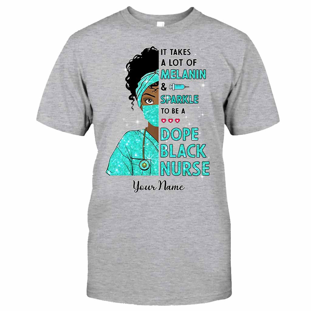 It Takes A Lot Of Melanin And Sparkle - Personalized Nurse T-shirt and Hoodie With Faux Glitter Pattern Print