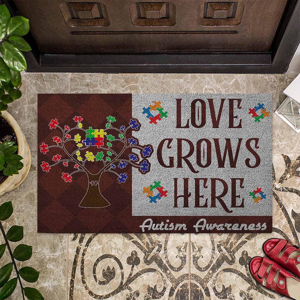 Love Grows Here - Autism Awareness Doormat