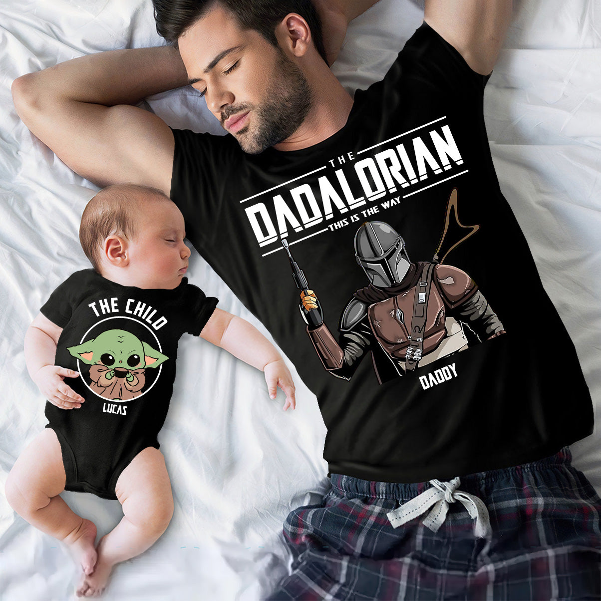 First Father's Day - Personalized The Force T-shirt And Baby Onesie