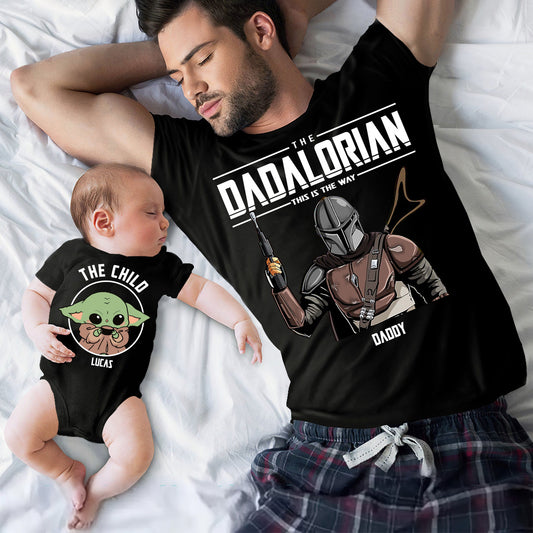 First Father's Day - Personalized The Force T-shirt And Baby Onesie