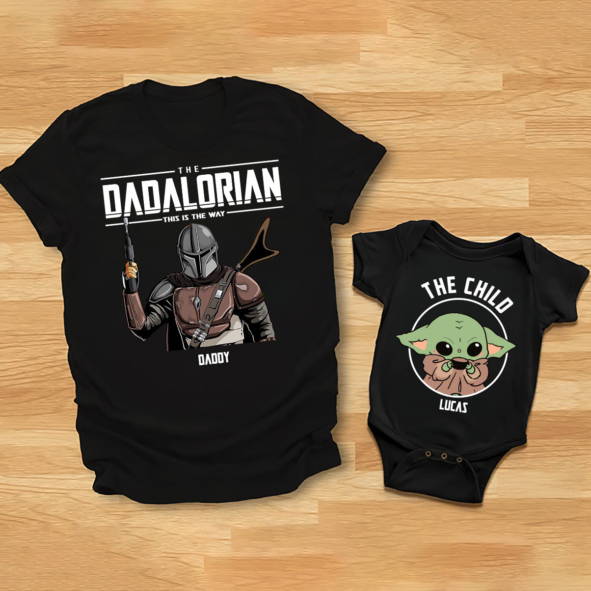 First Father's Day - Personalized The Force T-shirt And Baby Onesie