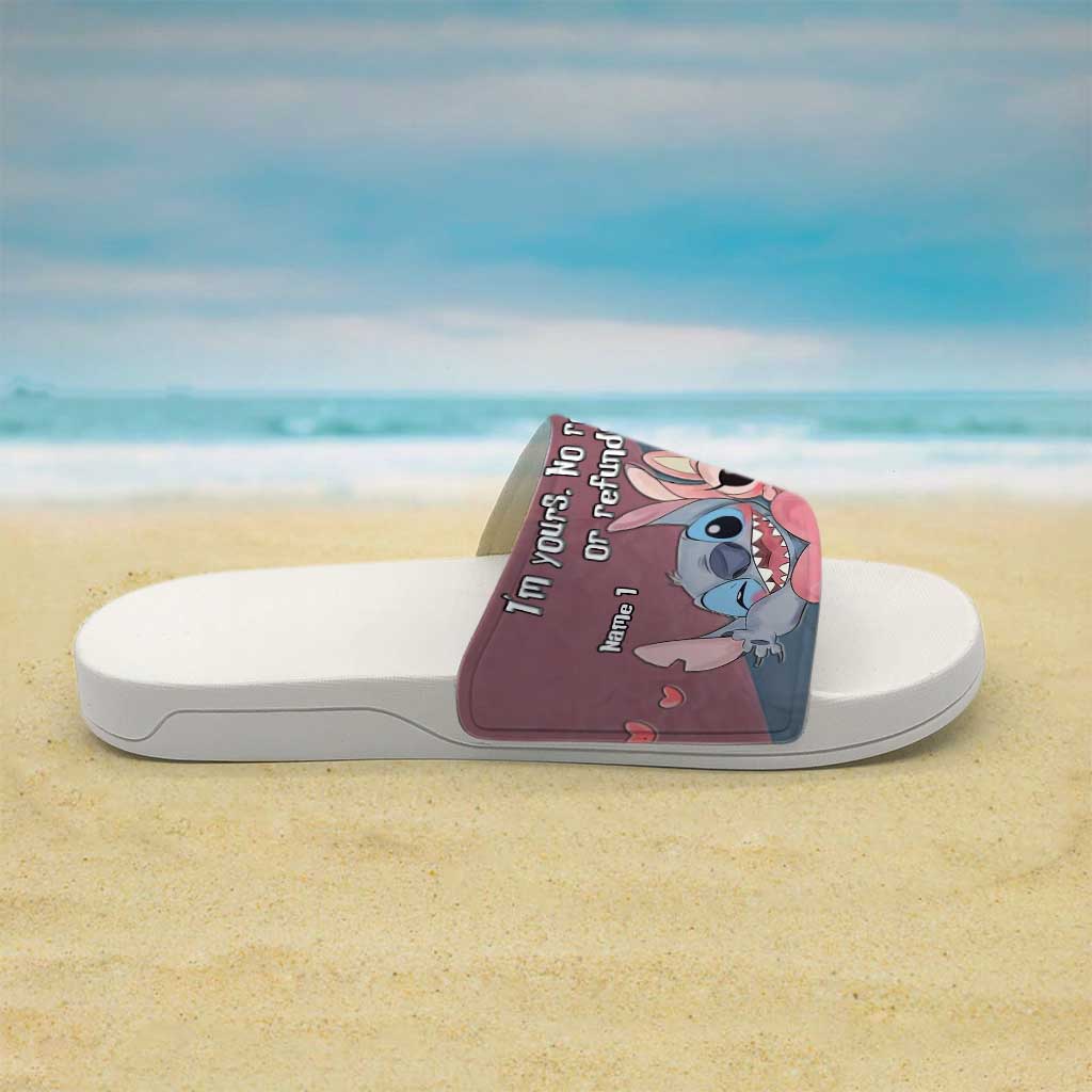 I'm Yours No Returns Or Refunds - Personalized Couple Ohana Slide Sandals