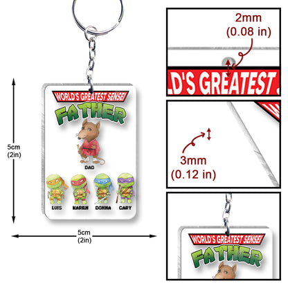 World's Greatest Sensei Father - Personalized Green Turtles Keychain