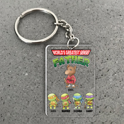 World's Greatest Sensei Father - Personalized Green Turtles Keychain