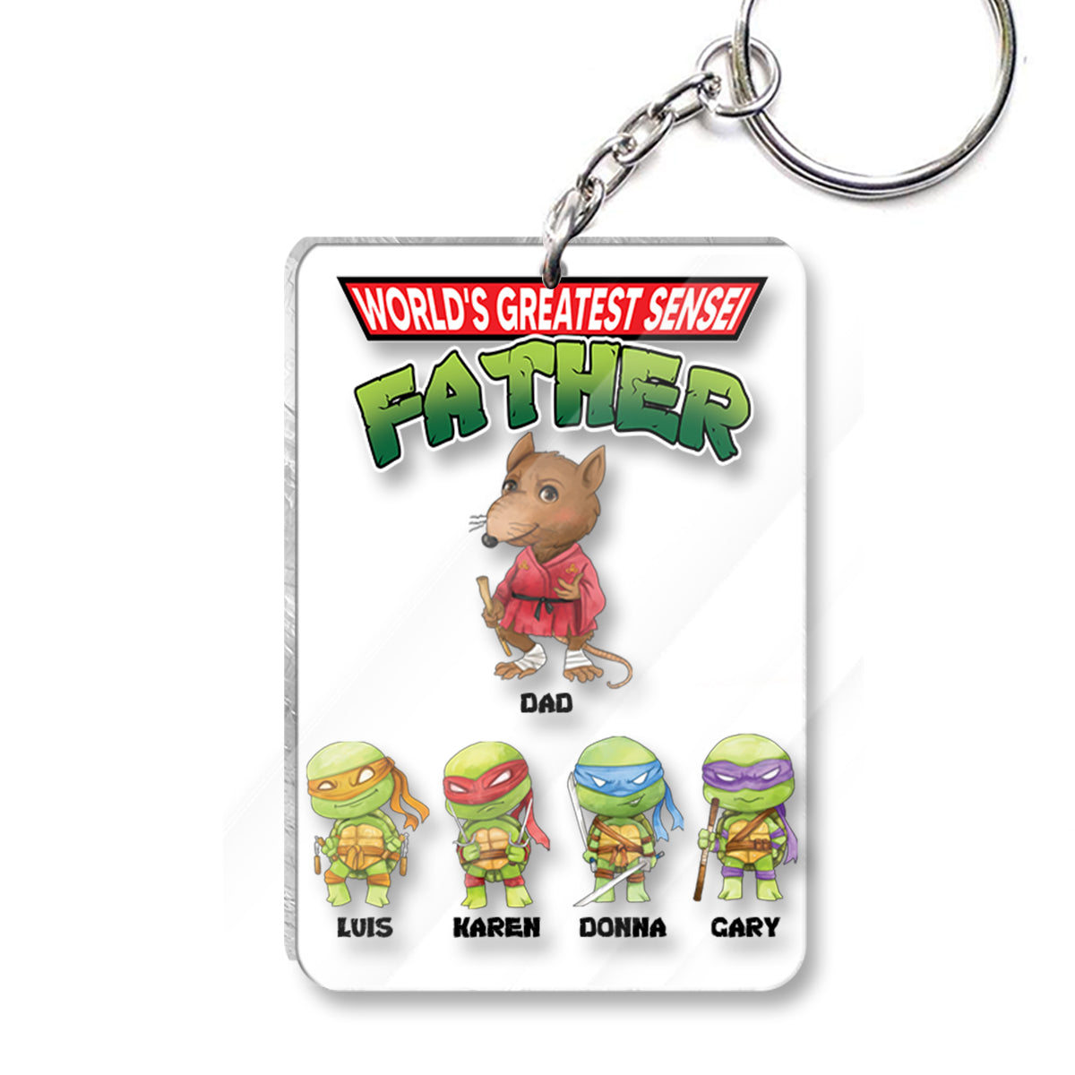 World's Greatest Sensei Father - Personalized Green Turtles Keychain