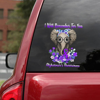 Will Remember For You Elephant Forget Me Not  - Alzheimer Awareness Decal Full