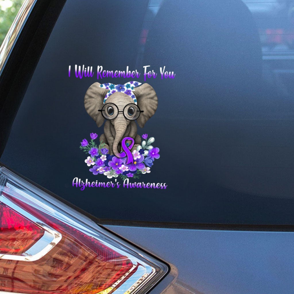 Will Remember For You Elephant Forget Me Not  - Alzheimer Awareness Decal Full