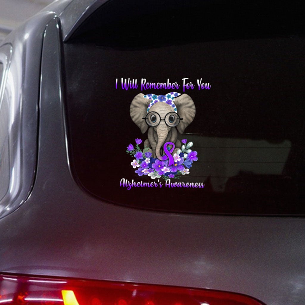 Will Remember For You Elephant Forget Me Not  - Alzheimer Awareness Decal Full