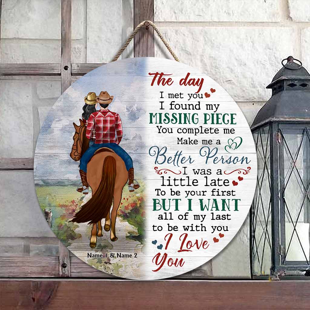 The Day I Met You - Personalized Couple Horse Round Wood Sign