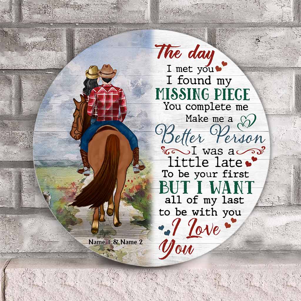 The Day I Met You - Personalized Couple Horse Round Wood Sign