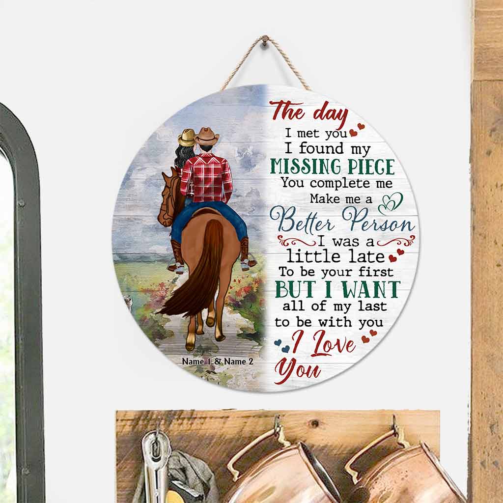 The Day I Met You - Personalized Couple Horse Round Wood Sign