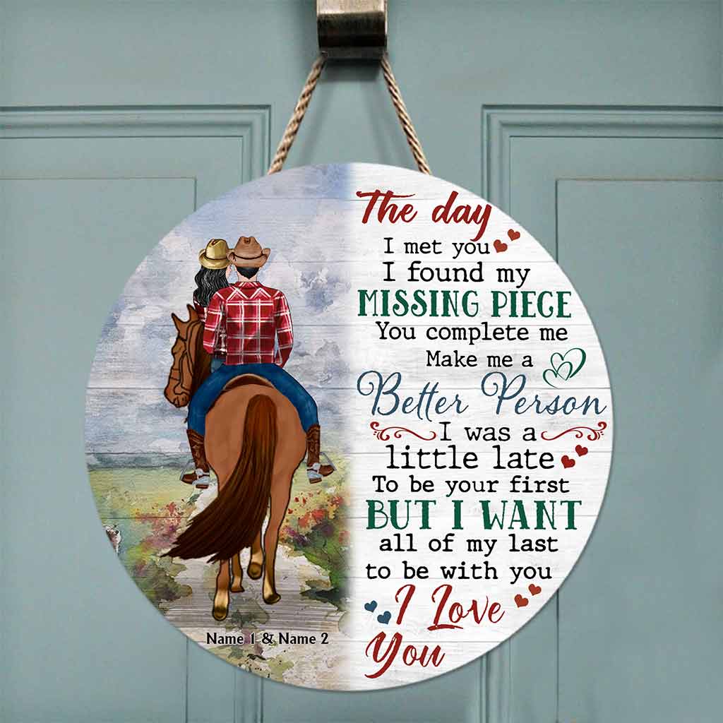 The Day I Met You - Personalized Couple Horse Round Wood Sign