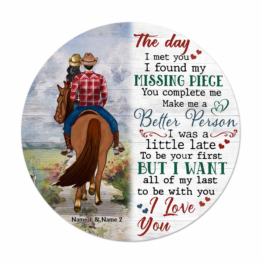 The Day I Met You - Personalized Couple Horse Round Wood Sign