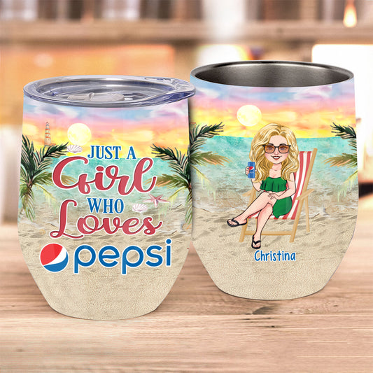 Just A Girl Who Loves - Personalized Blue Soft Drink Wine Tumbler