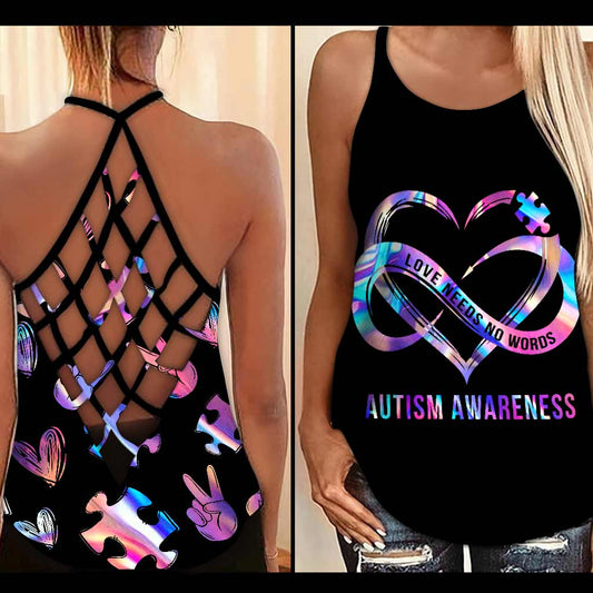 Love Needs No Words - Autism Awareness Cross Tank Top