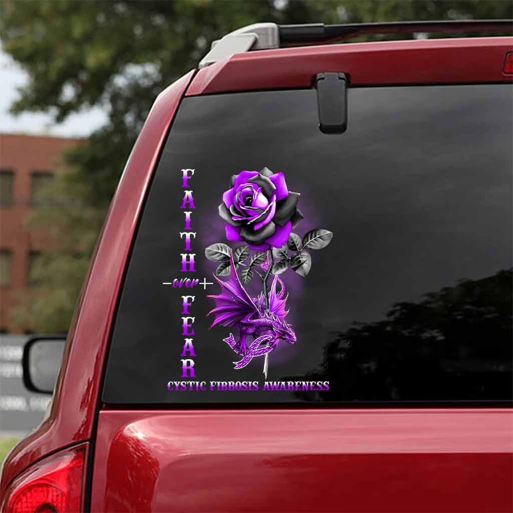 Faith Over Fear Dragon Purple Ribbon - Cystic Fibrosis Awareness Decal Full