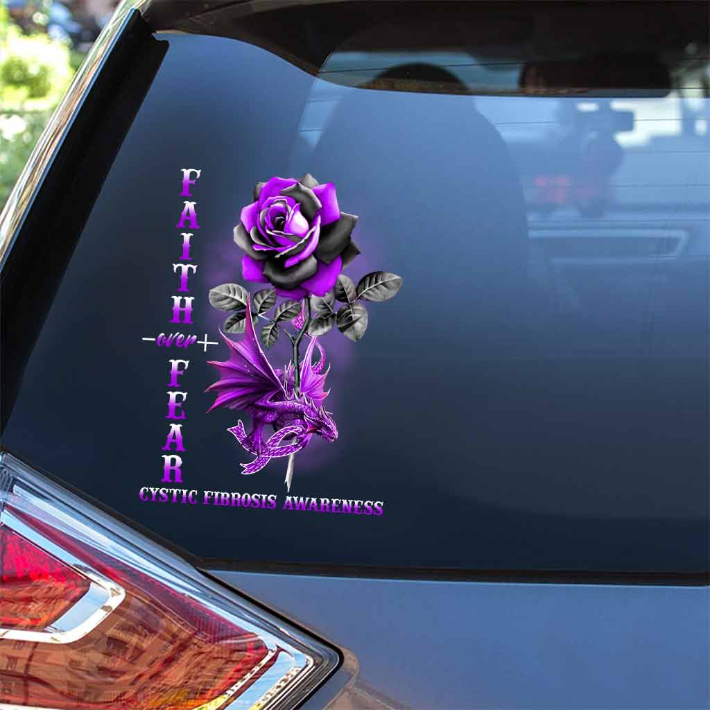 Faith Over Fear Dragon Purple Ribbon - Cystic Fibrosis Awareness Decal Full