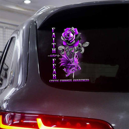 Faith Over Fear Dragon Purple Ribbon - Cystic Fibrosis Awareness Decal Full