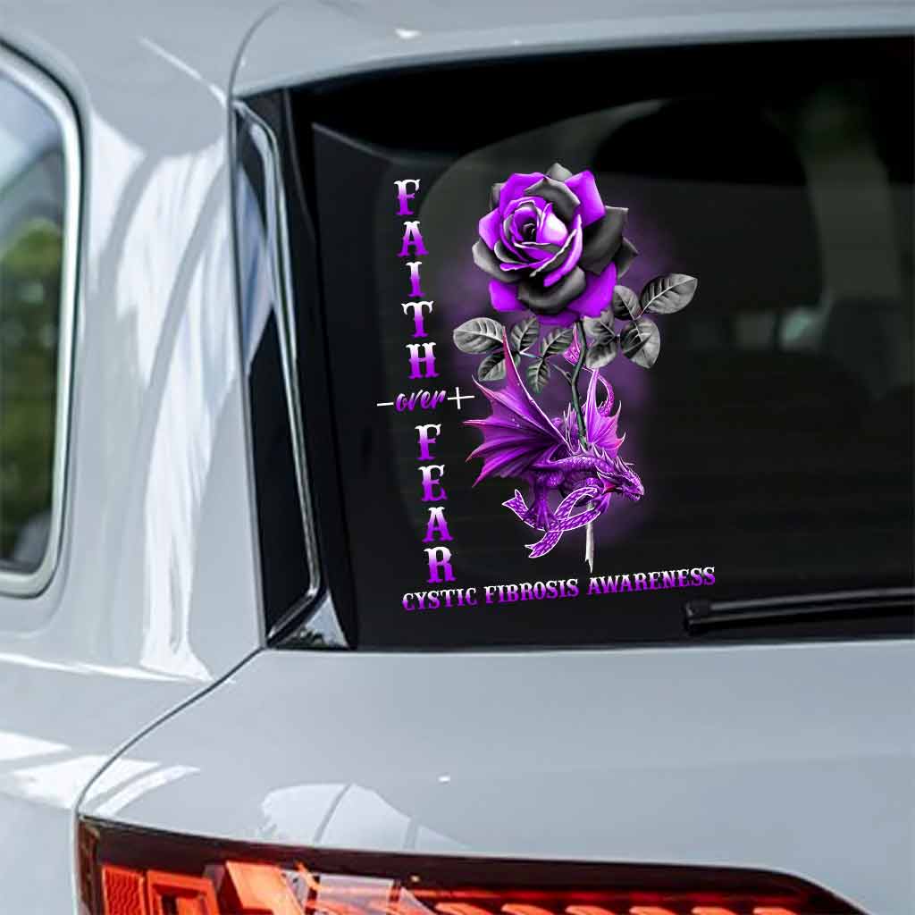 Faith Over Fear Dragon Purple Ribbon - Cystic Fibrosis Awareness Decal Full