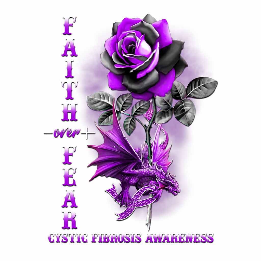 Faith Over Fear Dragon Purple Ribbon - Cystic Fibrosis Awareness Decal Full