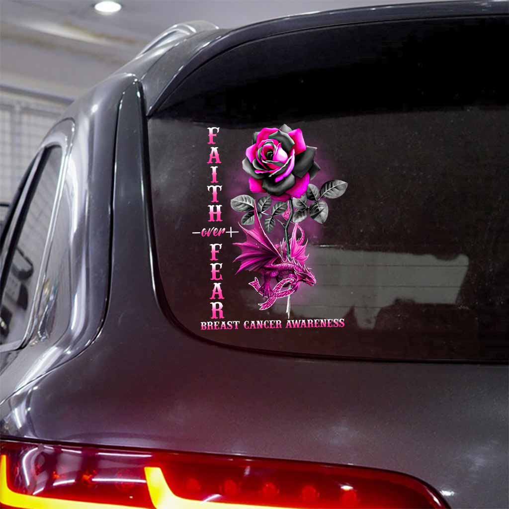 Faith Over Fear Dragon Pink Ribbon - Breast Cancer Awareness Decal Full