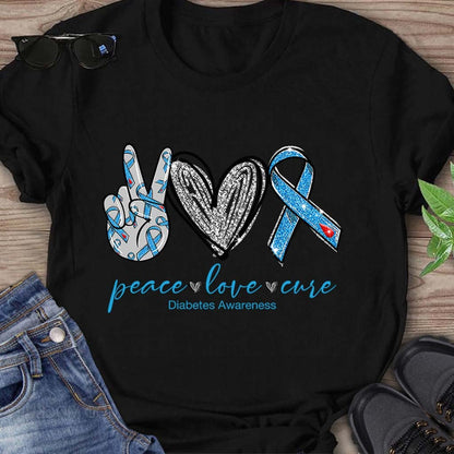 Peace Love Cure - Diabetes Awareness T-shirt And Hoodie 082021