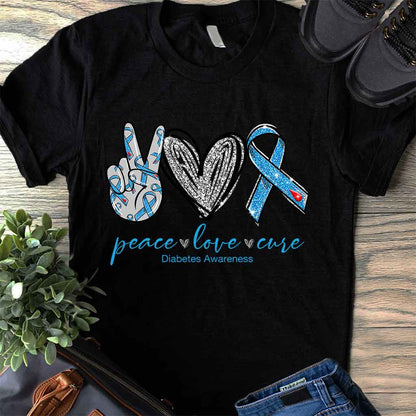 Peace Love Cure - Diabetes Awareness T-shirt And Hoodie 082021