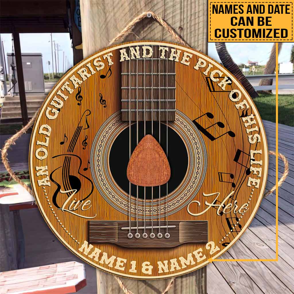 An Old Guitarist And The Pick Of His Life Personalized Round Wood Sign