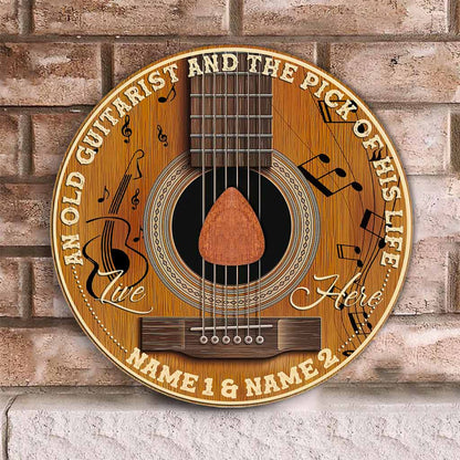 An Old Guitarist And The Pick Of His Life Personalized Round Wood Sign