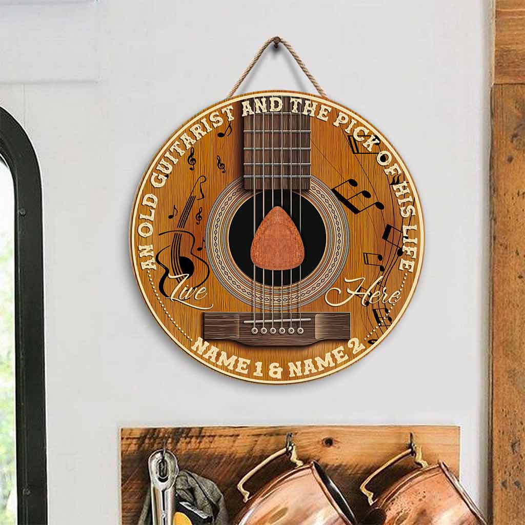 An Old Guitarist And The Pick Of His Life Personalized Round Wood Sign