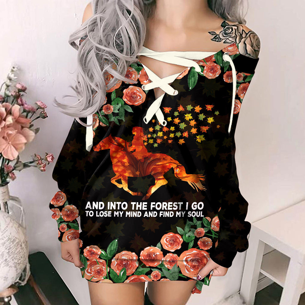 And Into The Forest I Go - Horse Off Shoulder Long Sleeve Dress