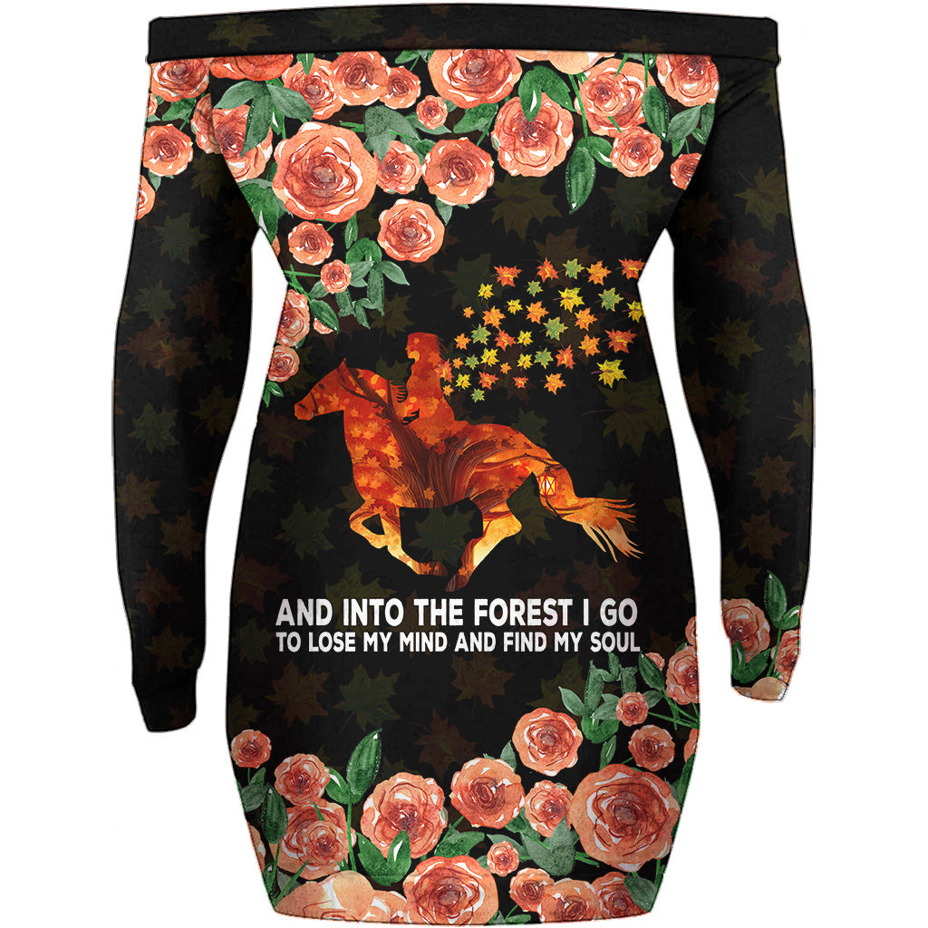 And Into The Forest I Go - Horse Off Shoulder Long Sleeve Dress