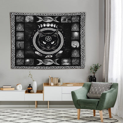 Hello Darkness My Old Friend - Halloween Black Cat Wall Tapestry