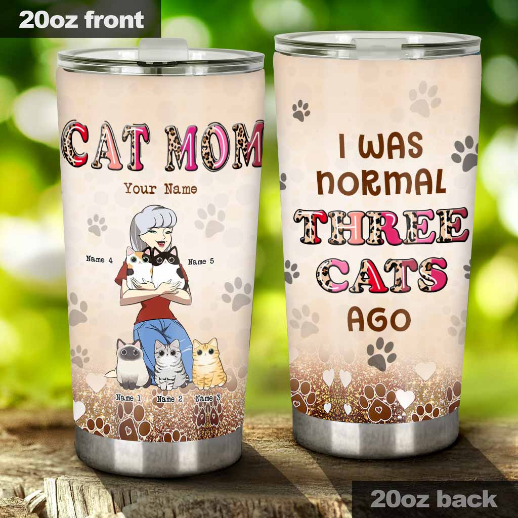 I Was Normal Three Cats Ago Faux Gold Glitter - Personalized Cat Tumbler