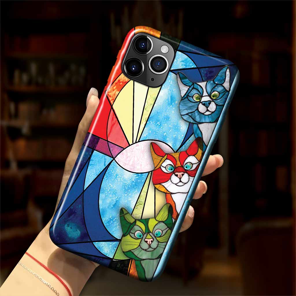 Peeking Cats Stained Glass Pattern Print - Cat Phone Case