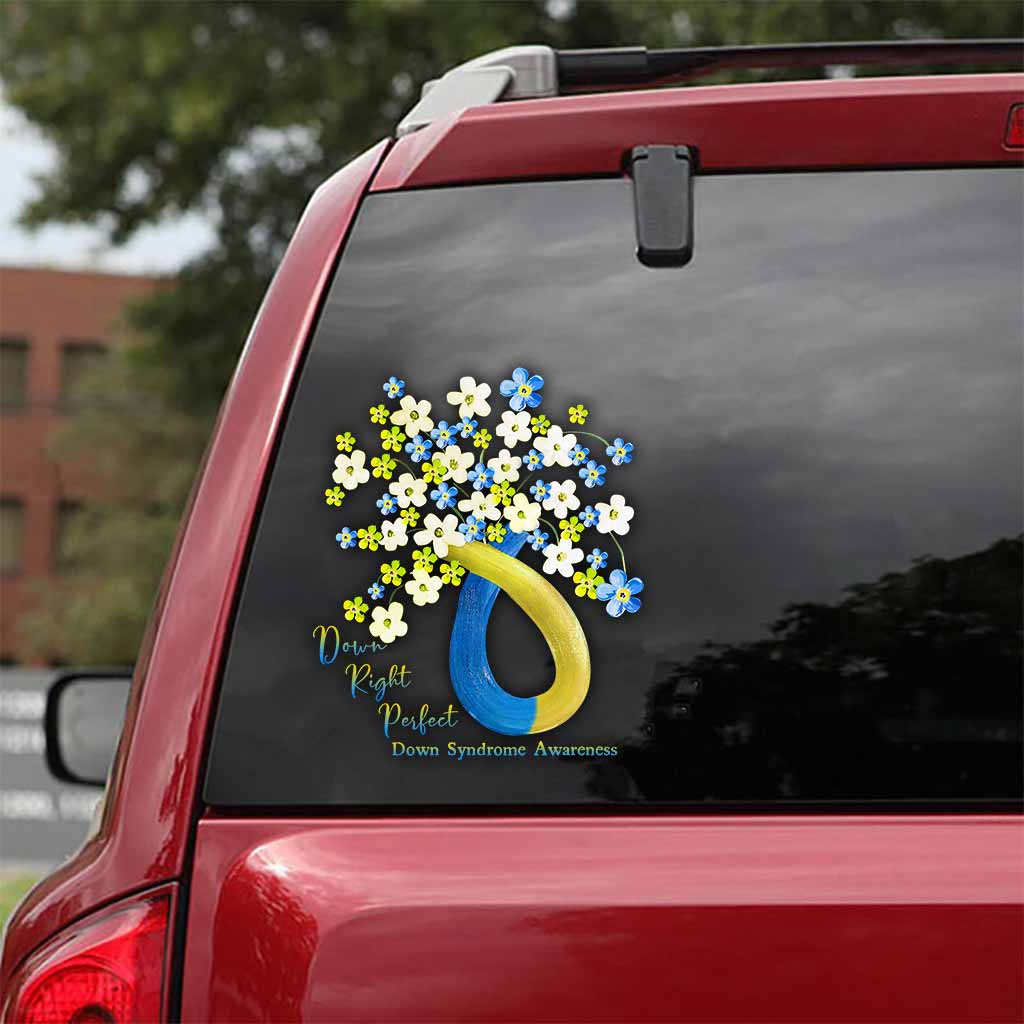 Down Right Perfect Blue Yellow Flowers Ribbon - Down Syndrome Awareness Decal Full