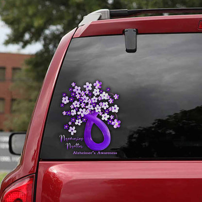 Memories Matter Forget Me Not Flowers Purple Ribbon - Alzheimer Awareness Decall Full