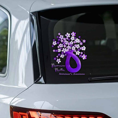 Memories Matter Forget Me Not Flowers Purple Ribbon - Alzheimer Awareness Decall Full