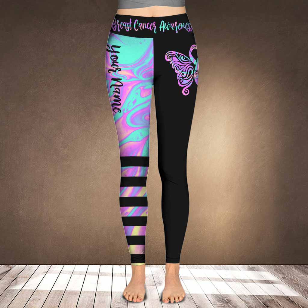 Faith Love Hope Ribbon Butterfly - Personalized Breast Cancer Awareness Leggings