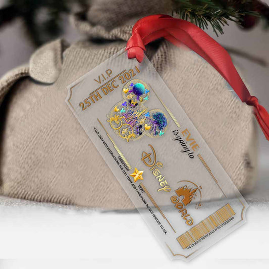 Going To Magic Kingdom Ticket - Personalized Christmas Mouse Transparent Ornament