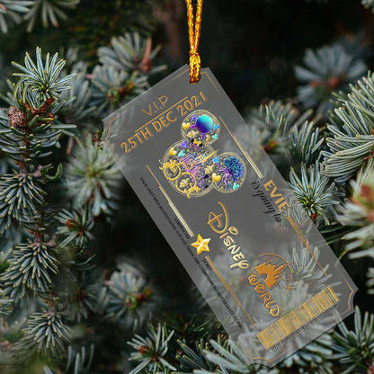 Going To Magic Kingdom Ticket - Personalized Christmas Mouse Transparent Ornament