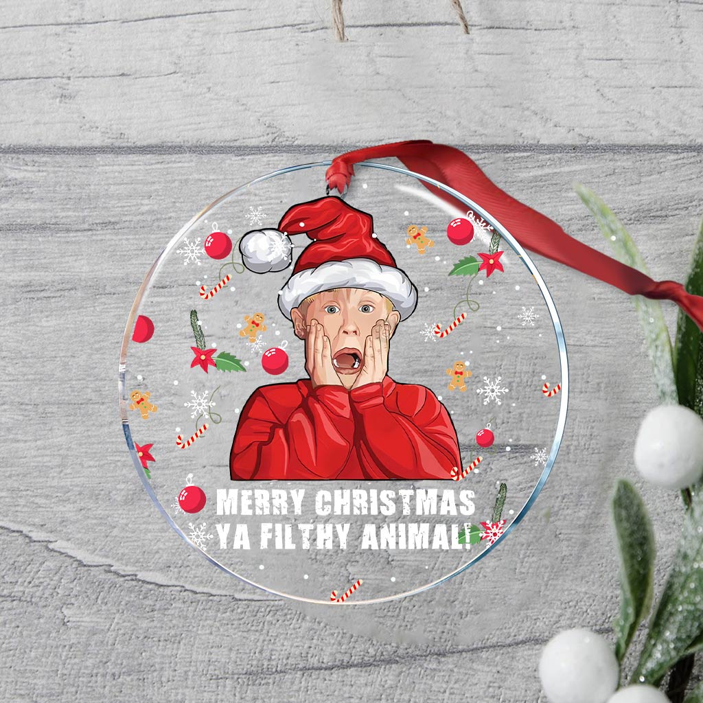 Merry Christmas Ya Filthy Animal - Christmas Transparent Ornament