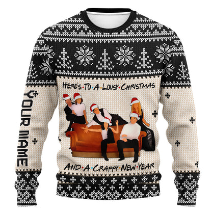 Here's To A Lousy Christmas - Personalized Sweater With Faux Wool Pattern Printed