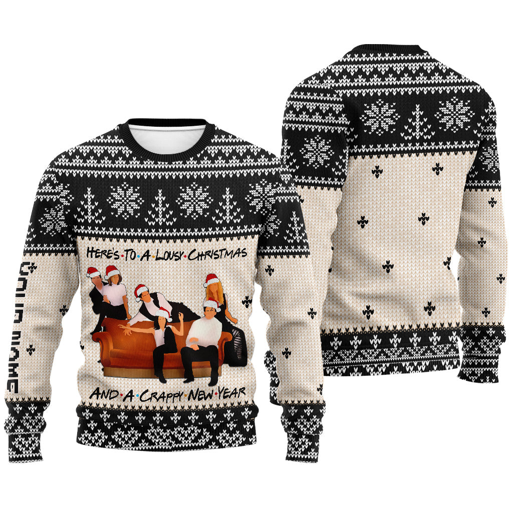 Here's To A Lousy Christmas - Personalized Sweater With Faux Wool Pattern Printed