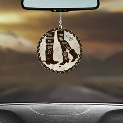 God Blessed The Broken Road - Personalized Couple Horse Car Ornament (Printed On Both Sides)